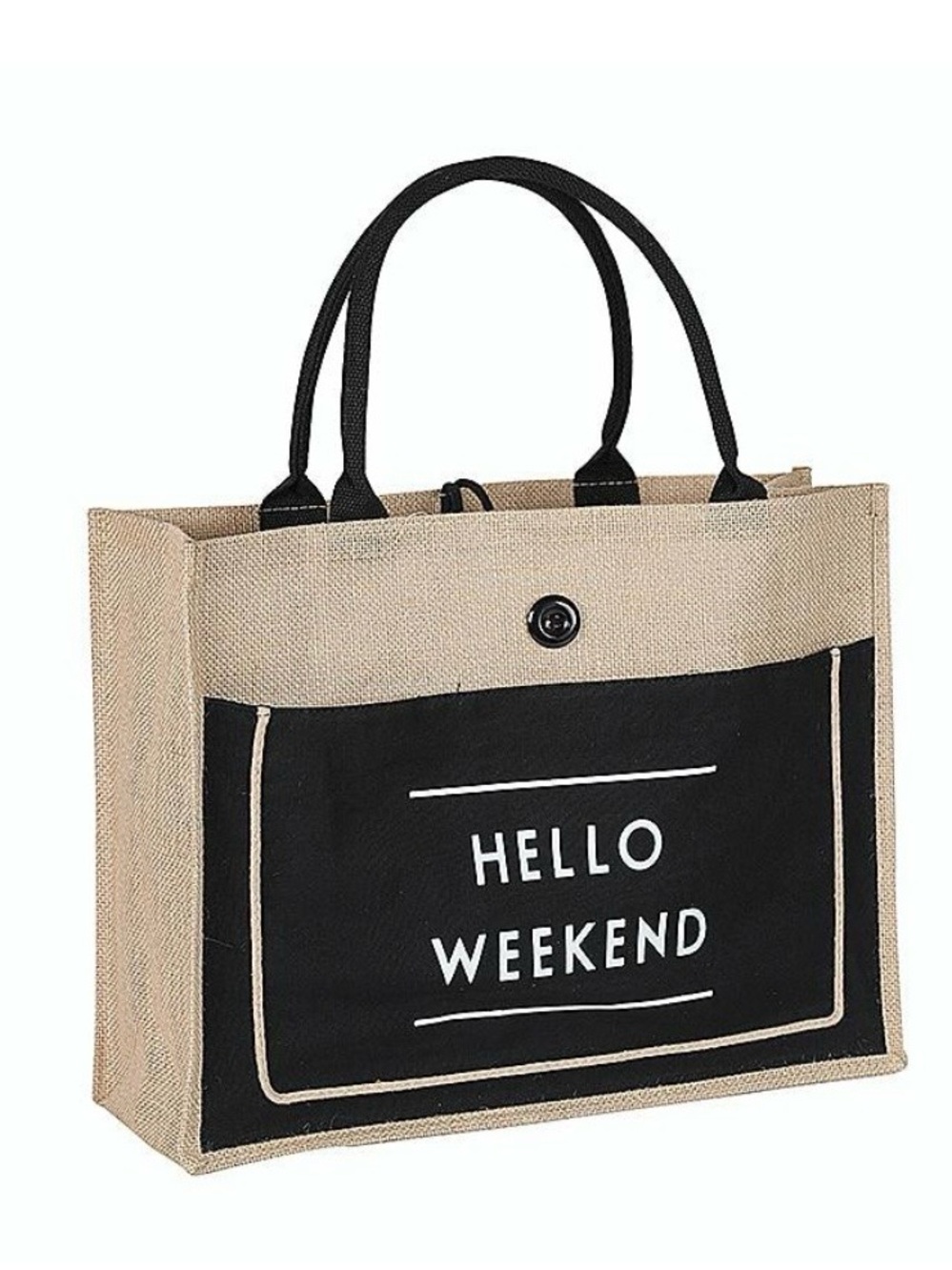 Canvas Tote with Black Pocket and Natural Jute Body